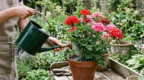 Watering of pelargoniumm